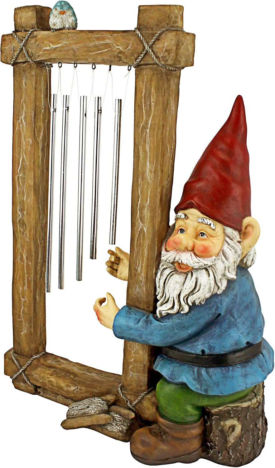 HF5152401 Garden Gnome Statue - Ringing His Chimes Garden Gnome - Lawn Gnome,Full Color