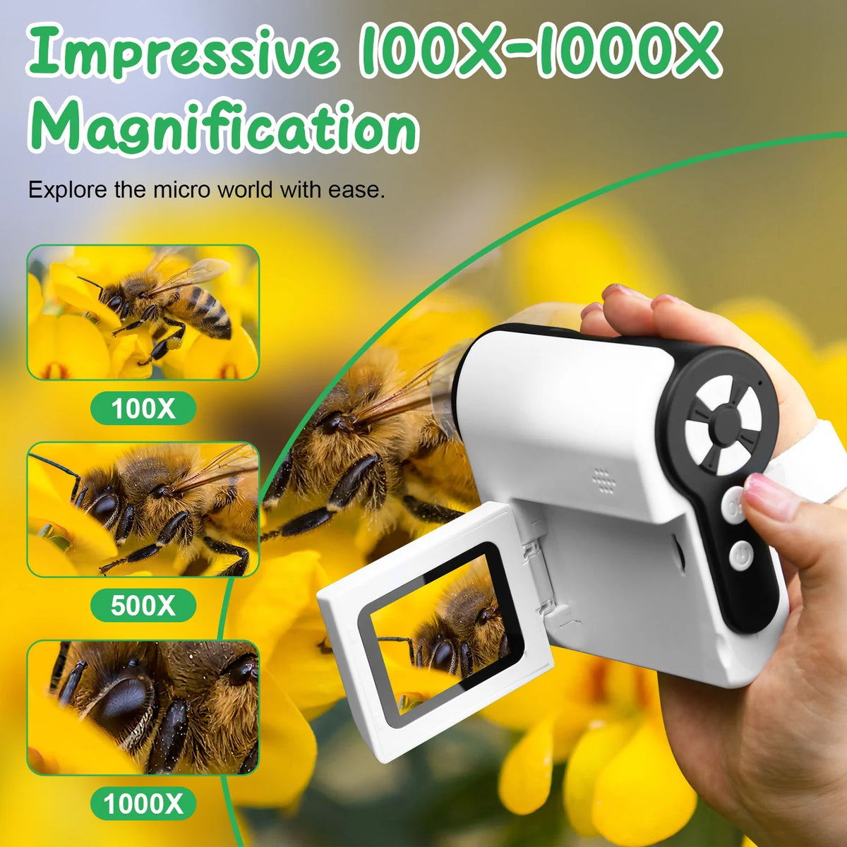 1Pc 3 in 1 Kids Microscope Telescope Camera 1,000X Handheld USB Mini Microscope with LED Light 6 Sample Slides 32G MMC Card for Boys Girls Aged 6 Years Old