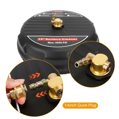 1 Set 15In High Pressure Flat Surface Cleaner 4000PSI Disc Power Washer Broom with 2 Washer Extension Wands 2Pc Replacement Nozzles