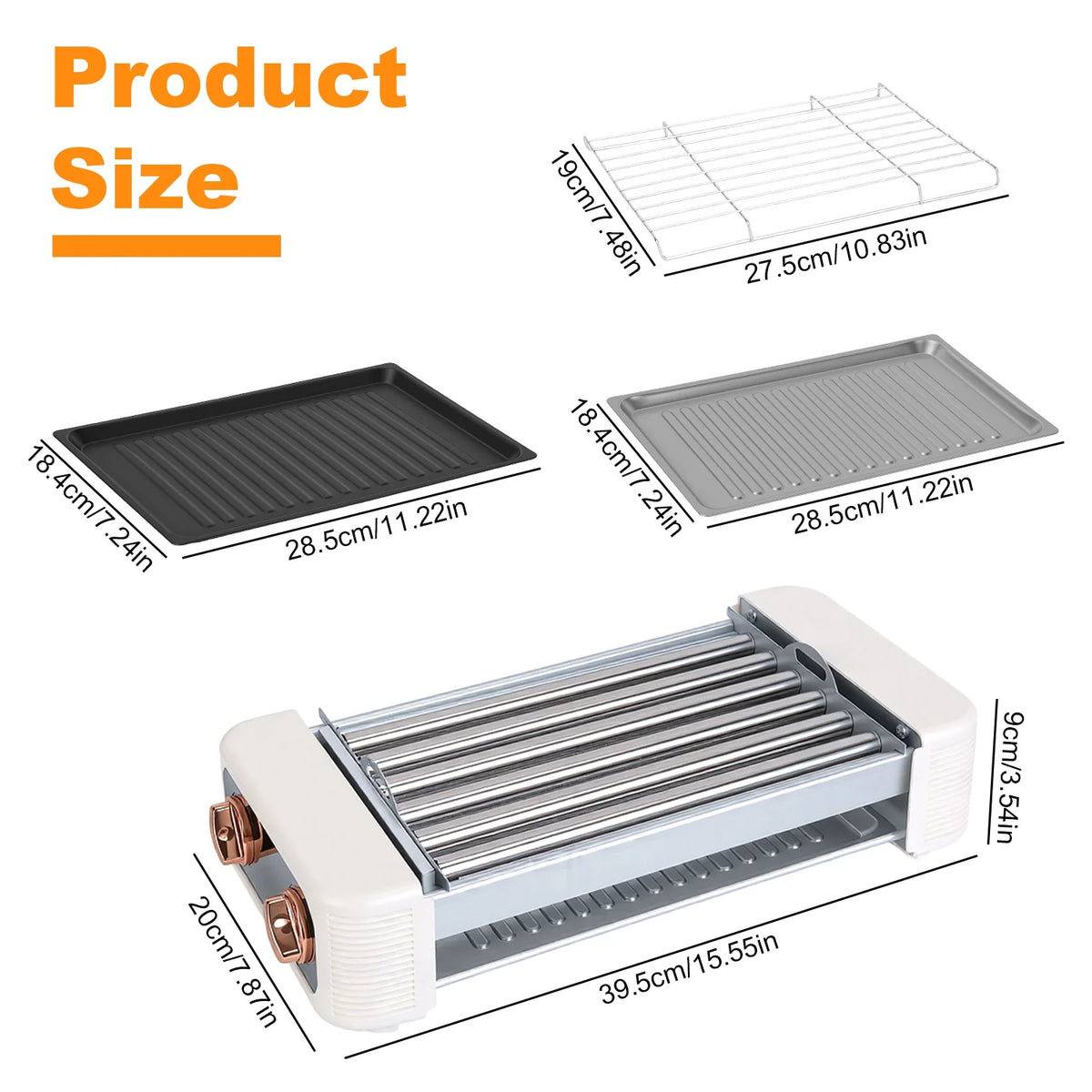3 in 1 Electric Hot Dog Roller Machine with Grill & Griddle 6-Roller Hot Dog Cooker Smokeless Non-Stick Indoor Outdoor with 3 Temp Levels for BBQ Sausages Skewers Burgers Vegetables