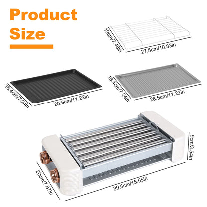 3 in 1 Electric Hot Dog Roller Machine with Grill & Griddle 6-Roller Hot Dog Cooker Smokeless Non-Stick Indoor Outdoor with 3 Temp Levels for BBQ Sausages Skewers Burgers Vegetables