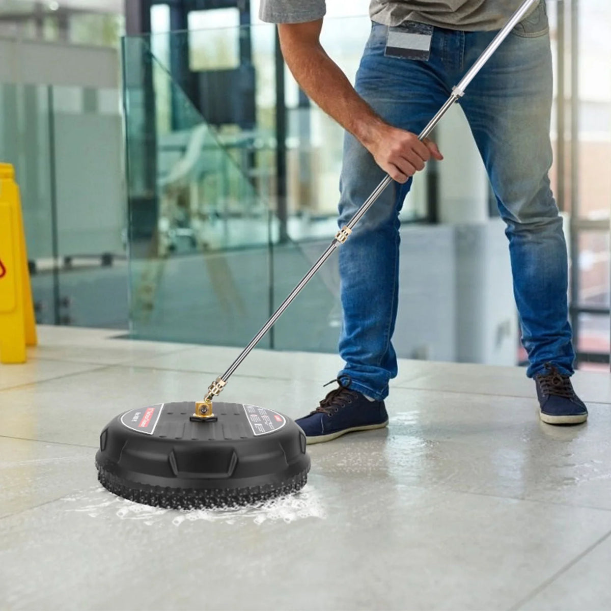 1 Set 15In High Pressure Flat Surface Cleaner 4000PSI Disc Power Washer Broom with 2 Washer Extension Wands 2Pc Replacement Nozzles