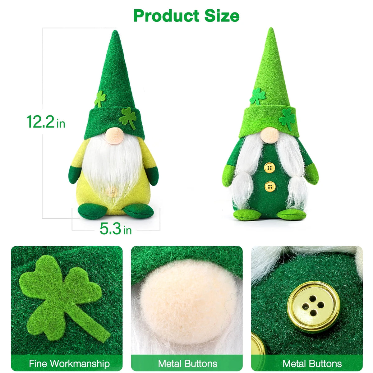 2Pcs St Patricks Day Decorations Gnome Plush, Green Saint Paddy'S Day Elf St. Patricks Day Decor Gift Green (St.Patrick'S Day)