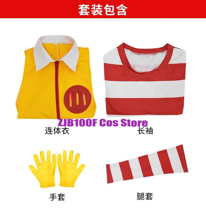 M Uncle Clown Cosplay Anime Parent-Child Costume Jumpsuits Fastfood Yellow Clown Clothing for Kids Halloween Christmas Cosplay