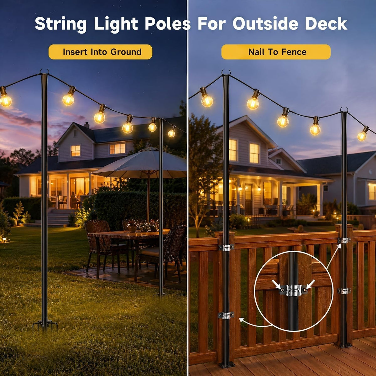 NEW 6 Pack 9FT String Light Poles Outdoor Metal Hanging Patio Garden Party