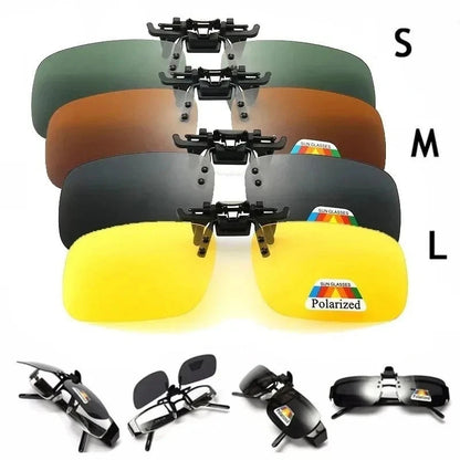 4 Color Grey Lenses Polarized Sunglasses Clip on Flip up UV 380 Driving Fishing