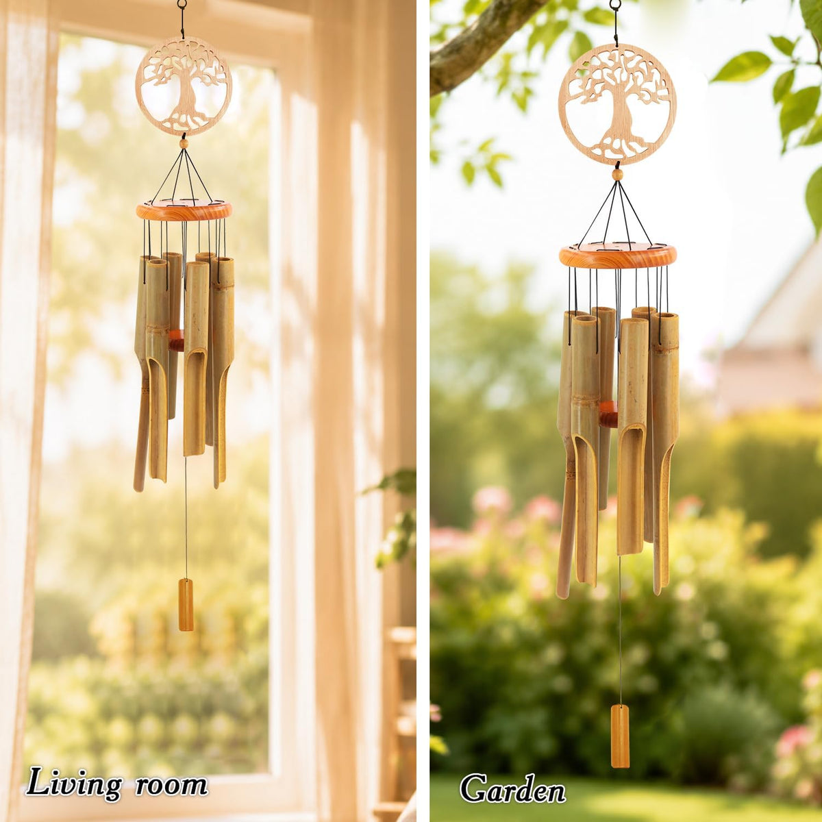 Bamboo Wind Chimes Outdoor,Tree of Life Wooden Wind Chimes