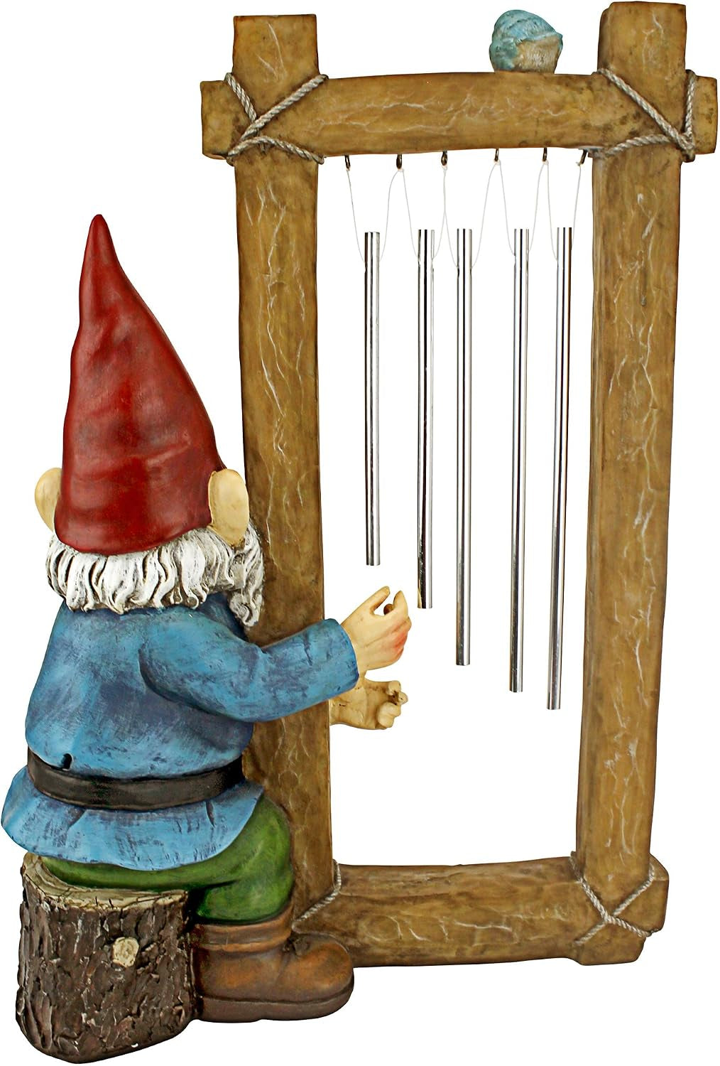 HF5152401 Garden Gnome Statue - Ringing His Chimes Garden Gnome - Lawn Gnome,Full Color