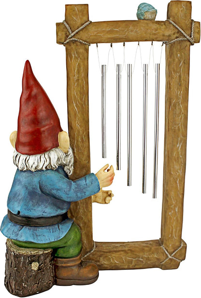 HF5152401 Garden Gnome Statue - Ringing His Chimes Garden Gnome - Lawn Gnome,Full Color