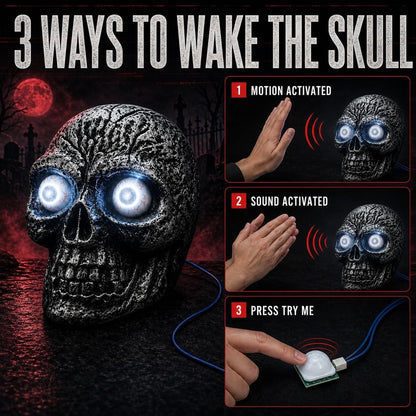 Sound Activated Skull Light up Eyes Creepy Sounds Halloween Decoration