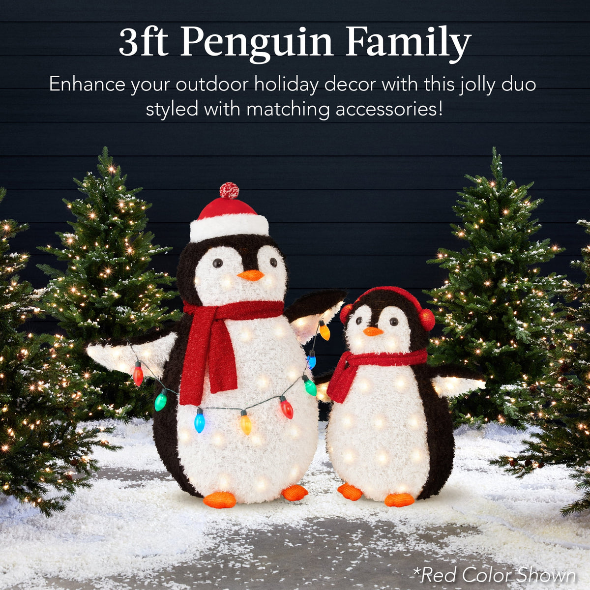 2-Piece Lighted 3Ft Pop-Up Penguin Family Outdoor Christmas Decoration W/150 LED Lights, Blue/White