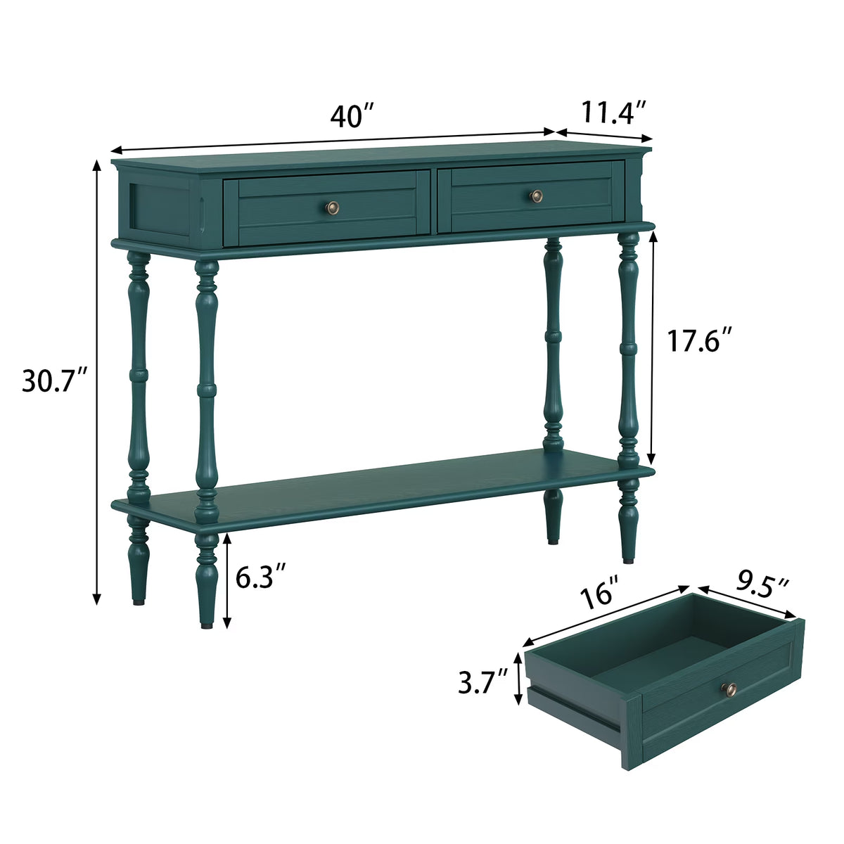 40" Modern Console Table, Assembled Entryway Table with 2 Drawers for Living Room, Green