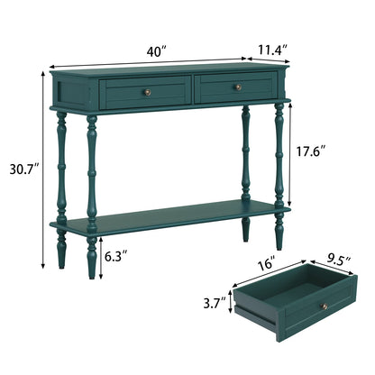 40" Modern Console Table, Assembled Entryway Table with 2 Drawers for Living Room, Green