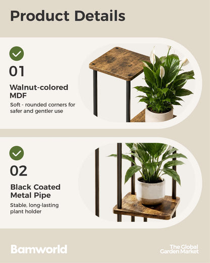 Tall Plant Stand Indoor 5 Tier Metal Plant Shelf Brown Plant Stand for Multiple Plants Small Plants Pots Flower Stand Pot Holder for Patio Garden Corner Balcony Living Room