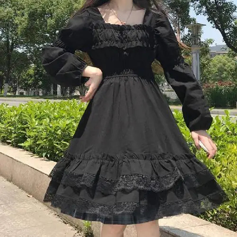 Harajuku Y2K Cyber Alt Dress E Girl Ruffle Hepburn Kawaii Ropa Fairycore Irregular Black Gothic Dresses Emo Mini Lolita Vestidos