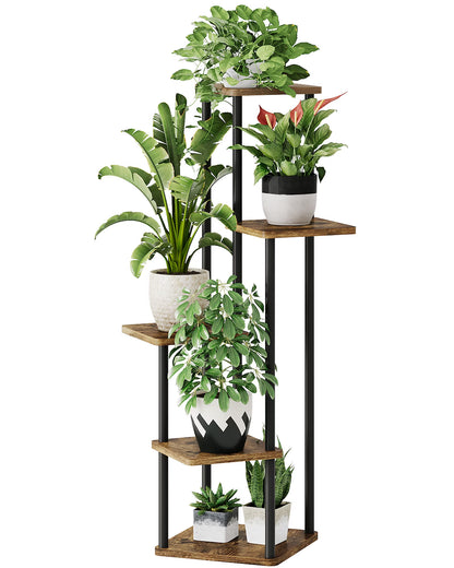 Tall Plant Stand Indoor 5 Tier Metal Plant Shelf Brown Plant Stand for Multiple Plants Small Plants Pots Flower Stand Pot Holder for Patio Garden Corner Balcony Living Room