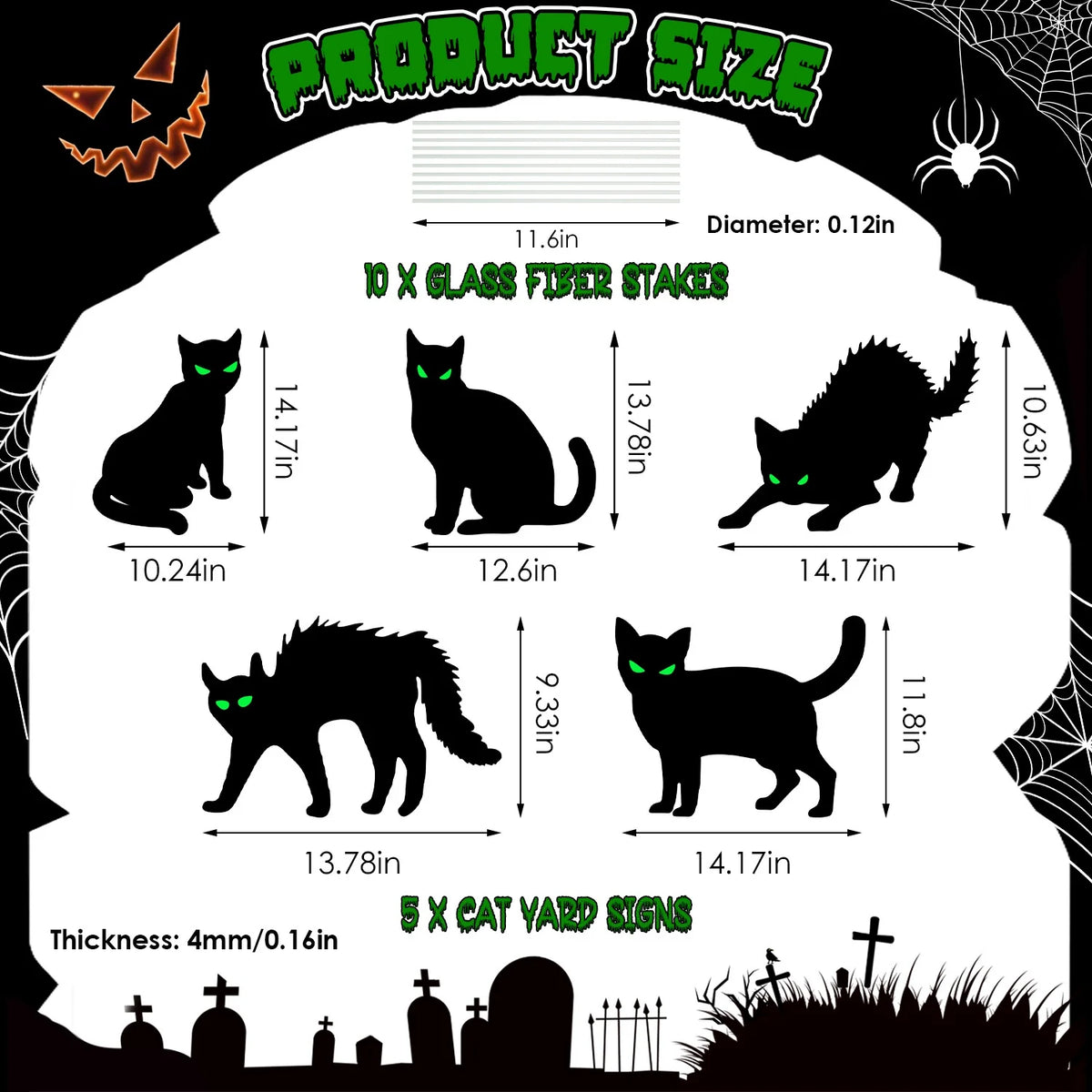 6Pcs Skull or 6Pcs Tomb or 5Pcs Black Cat Halloween Yard Sign Decorations Glow in the Dark for Haunted House Garden Yard and Scary Theme Party