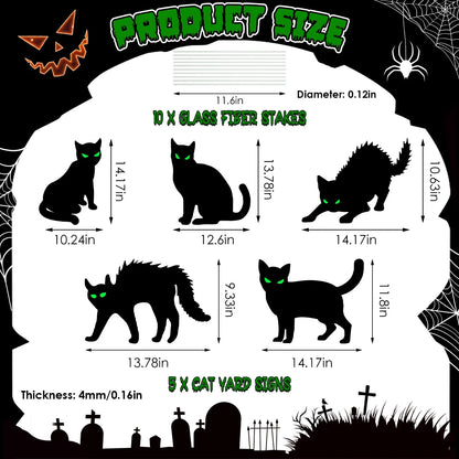 6Pcs Skull or 6Pcs Tomb or 5Pcs Black Cat Halloween Yard Sign Decorations Glow in the Dark for Haunted House Garden Yard and Scary Theme Party