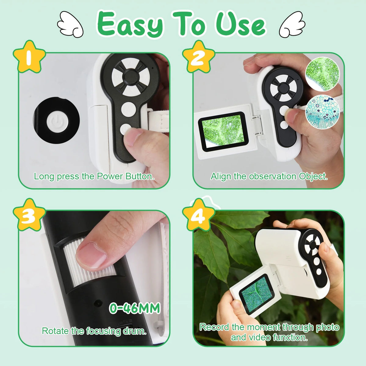 1Pc 3 in 1 Kids Microscope Telescope Camera 1,000X Handheld USB Mini Microscope with LED Light 6 Sample Slides 32G MMC Card for Boys Girls Aged 6 Years Old