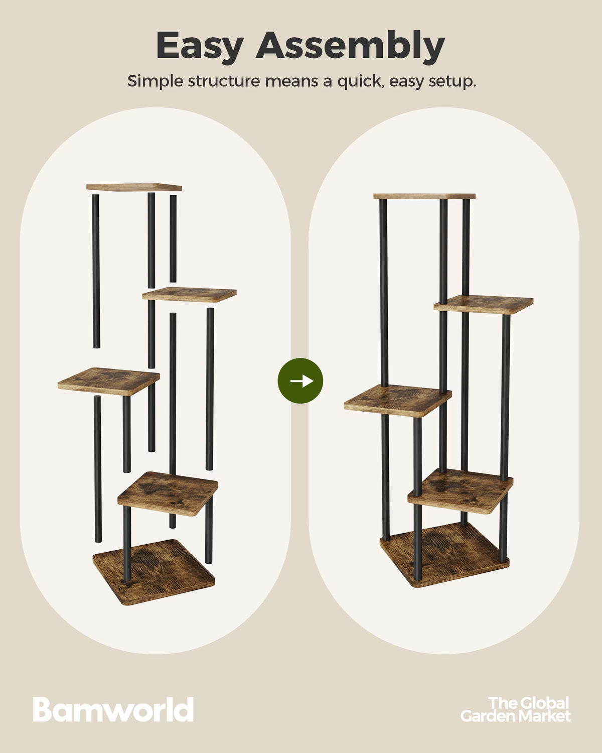 Tall Plant Stand Indoor 5 Tier Metal Plant Shelf Brown Plant Stand for Multiple Plants Small Plants Pots Flower Stand Pot Holder for Patio Garden Corner Balcony Living Room