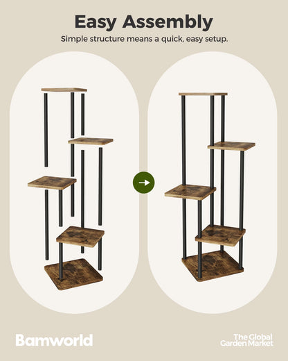 Tall Plant Stand Indoor 5 Tier Metal Plant Shelf Brown Plant Stand for Multiple Plants Small Plants Pots Flower Stand Pot Holder for Patio Garden Corner Balcony Living Room