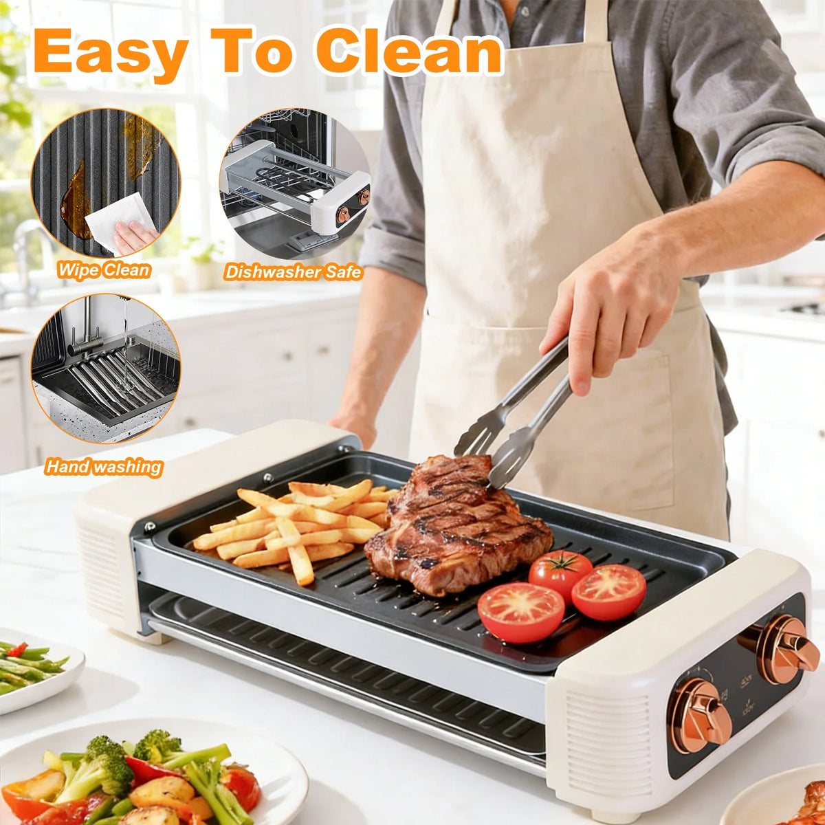 3 in 1 Electric Hot Dog Roller Machine with Grill & Griddle 6-Roller Hot Dog Cooker Smokeless Non-Stick Indoor Outdoor with 3 Temp Levels for BBQ Sausages Skewers Burgers Vegetables