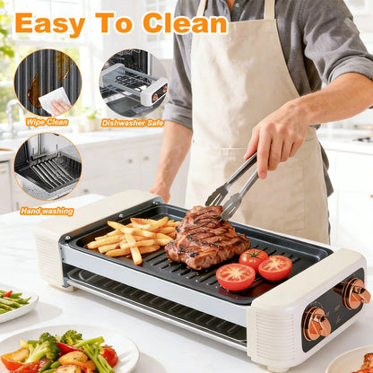 3 in 1 Electric Hot Dog Roller Machine with Grill & Griddle 6-Roller Hot Dog Cooker Smokeless Non-Stick Indoor Outdoor with 3 Temp Levels for BBQ Sausages Skewers Burgers Vegetables