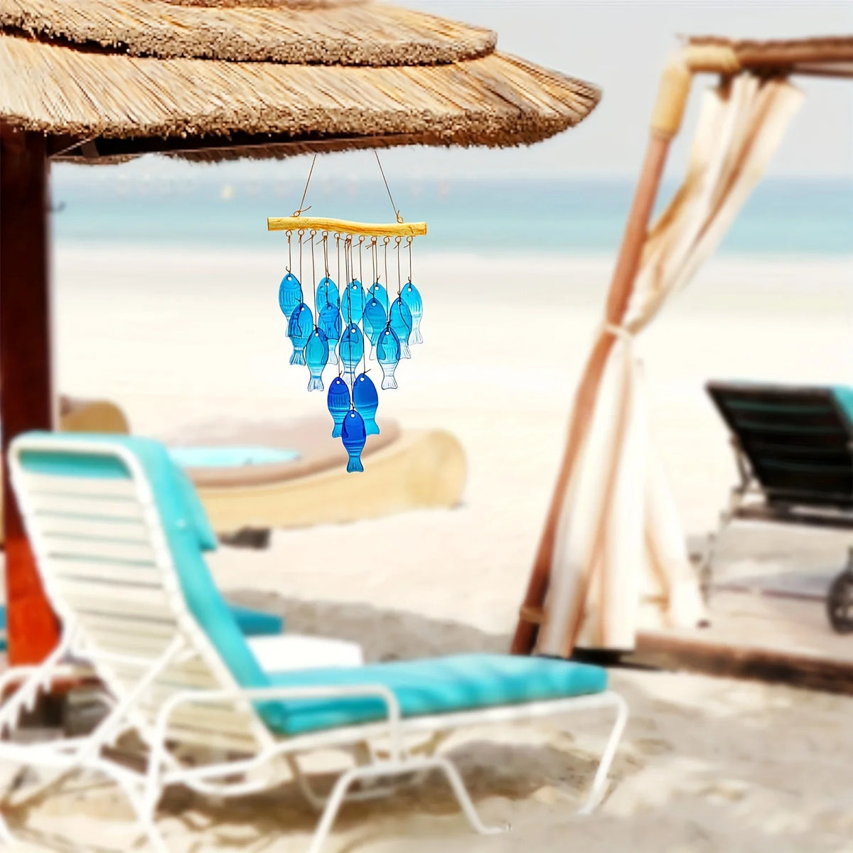 Blue Glass Sea Wind Chimes, Outdoor Glass Wind Chimes, Handcrafted Fish Wind Chimes, Large Glass Wind Chimes, Beach Parties, Wed