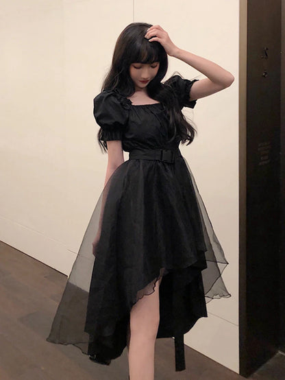 Harajuku Y2K Cyber Alt Dress E Girl Ruffle Hepburn Kawaii Ropa Fairycore Irregular Black Gothic Dresses Emo Mini Lolita Vestidos
