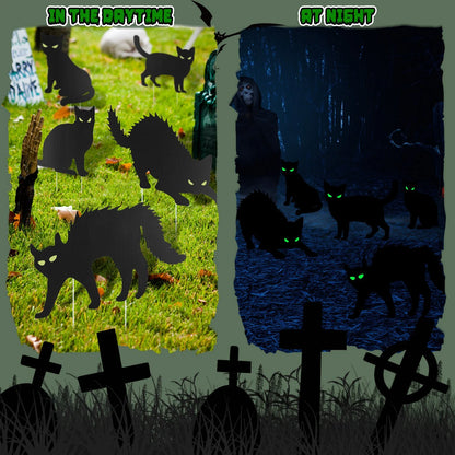 6Pcs Skull or 6Pcs Tomb or 5Pcs Black Cat Halloween Yard Sign Decorations Glow in the Dark for Haunted House Garden Yard and Scary Theme Party