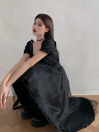 Harajuku Y2K Cyber Alt Dress E Girl Ruffle Hepburn Kawaii Ropa Fairycore Irregular Black Gothic Dresses Emo Mini Lolita Vestidos