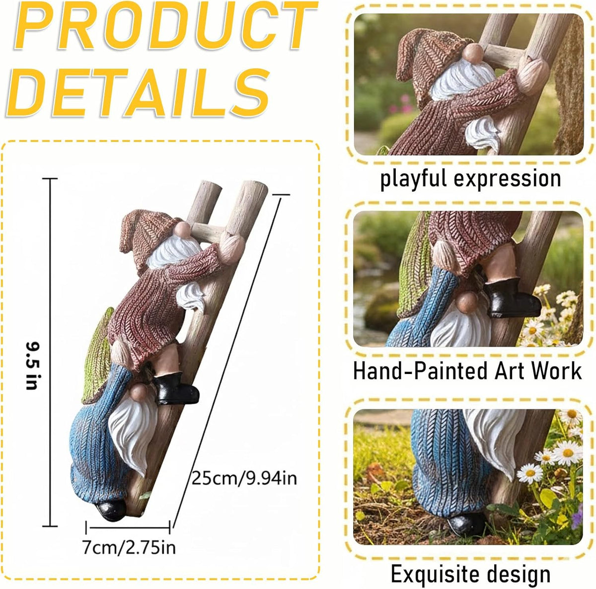 Garden Gnome Statue, Funny Resin Gnome Sculpture for Lawn Patio Climbing Tree Decor Outdoor (Gnome-A)
