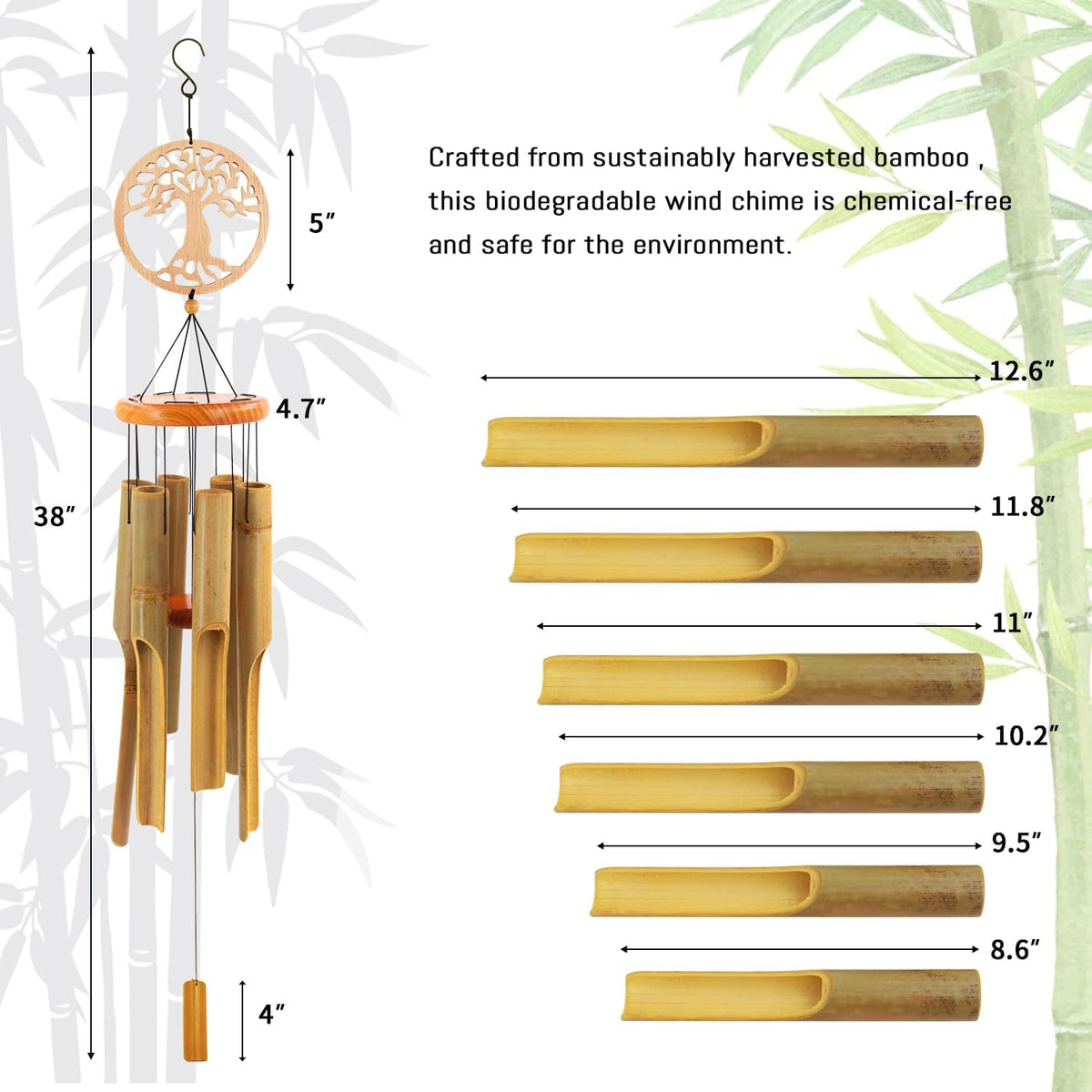 Bamboo Wind Chimes Outdoor,Tree of Life Wooden Wind Chimes