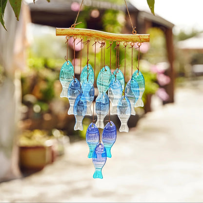 Blue Glass Sea Wind Chimes, Outdoor Glass Wind Chimes, Handcrafted Fish Wind Chimes, Large Glass Wind Chimes, Beach Parties, Wed