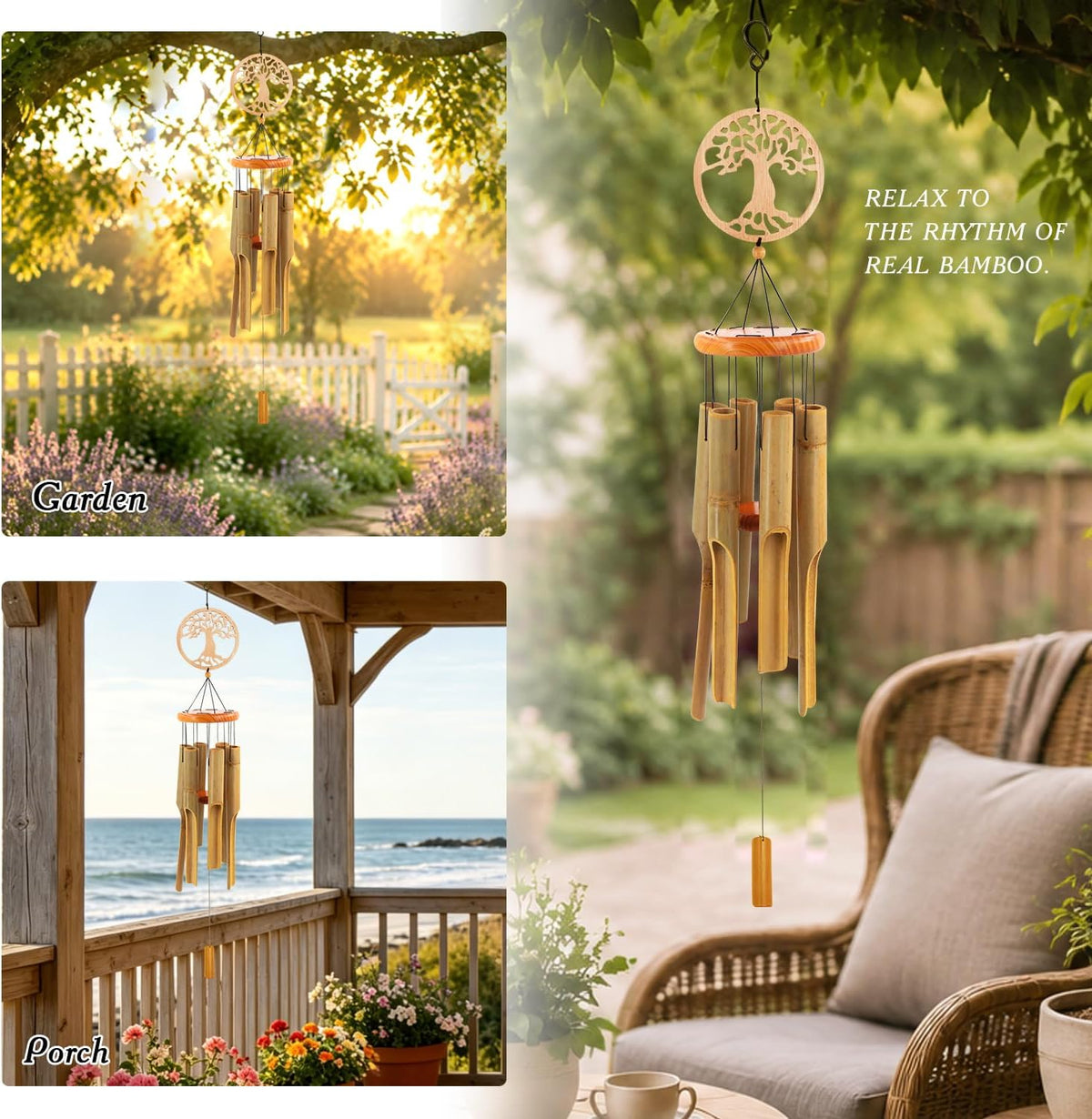 Bamboo Wind Chimes Outdoor,Tree of Life Wooden Wind Chimes