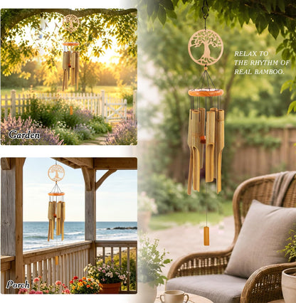 Bamboo Wind Chimes Outdoor,Tree of Life Wooden Wind Chimes