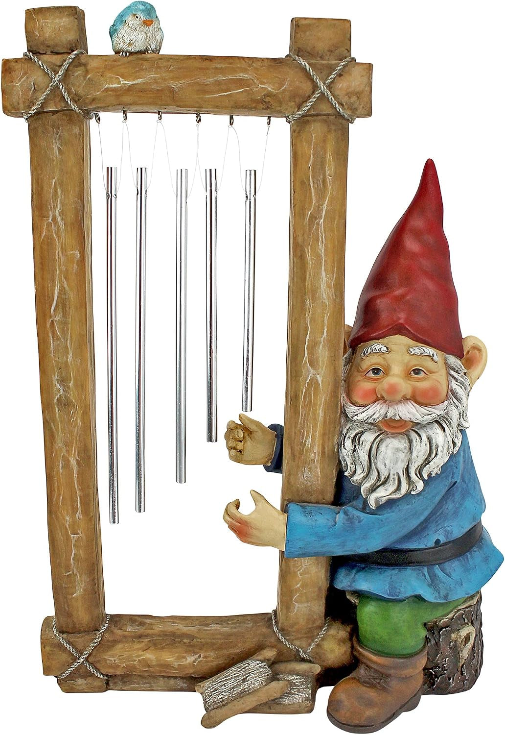 HF5152401 Garden Gnome Statue - Ringing His Chimes Garden Gnome - Lawn Gnome,Full Color