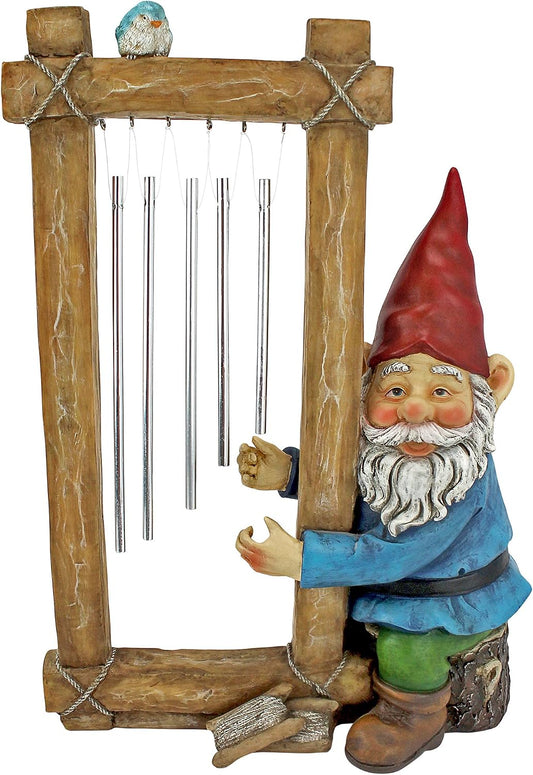 HF5152401 Garden Gnome Statue - Ringing His Chimes Garden Gnome - Lawn Gnome,Full Color