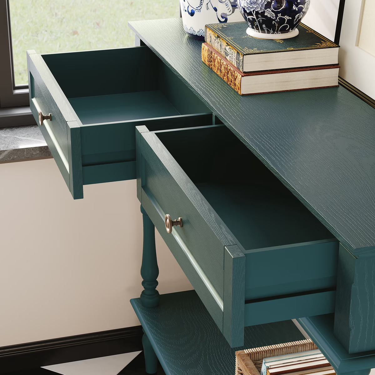 40" Modern Console Table, Assembled Entryway Table with 2 Drawers for Living Room, Green