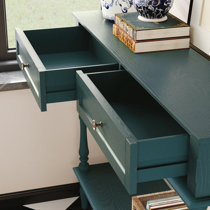 40" Modern Console Table, Assembled Entryway Table with 2 Drawers for Living Room, Green