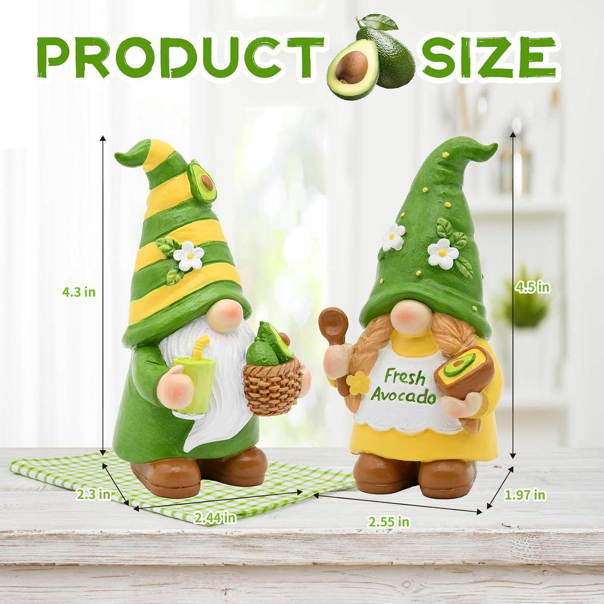 Avocado Gnome Set of 2, Summer Decorations for Home Kitchen Office
