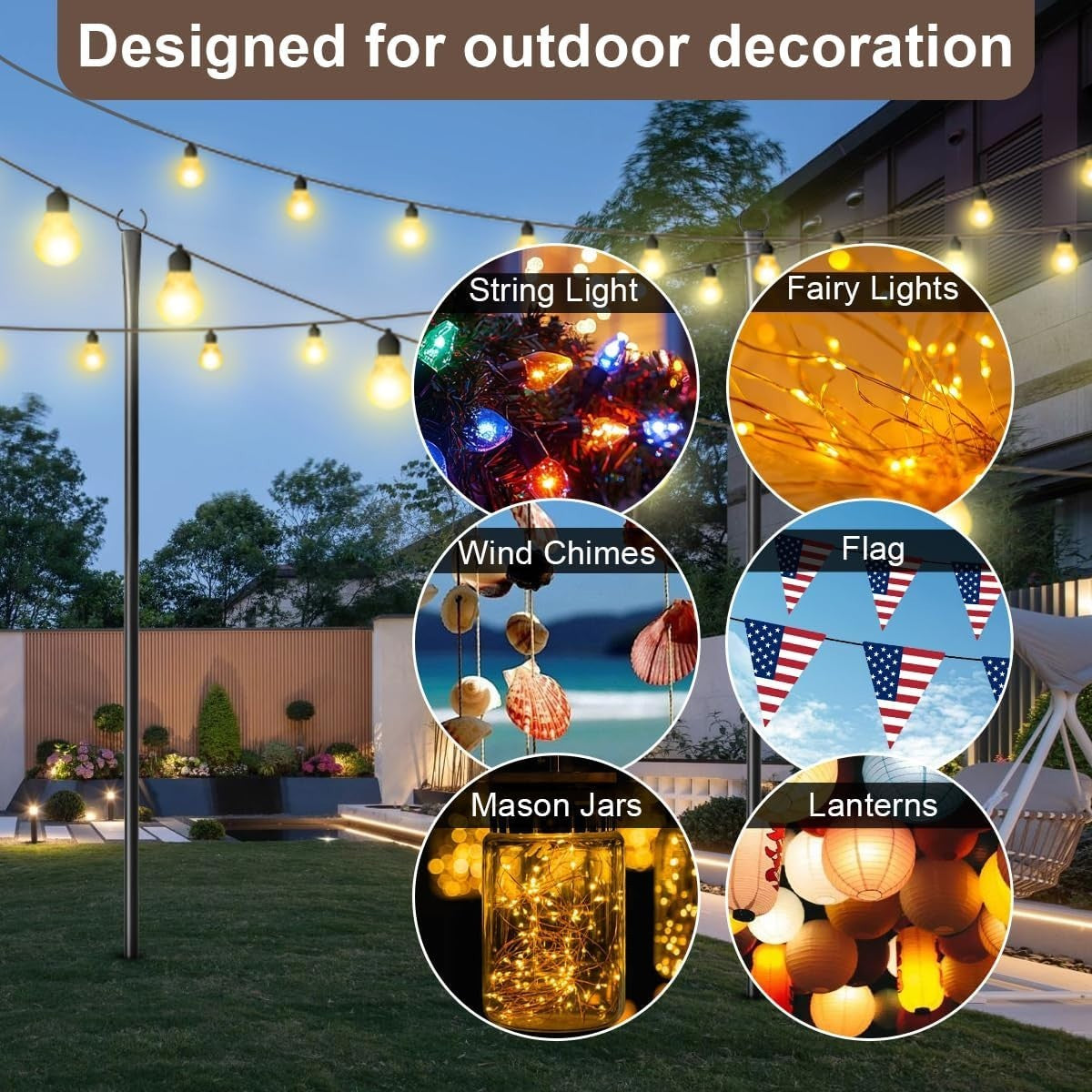 NEW 6 Pack 9FT String Light Poles Outdoor Metal Hanging Patio Garden Party