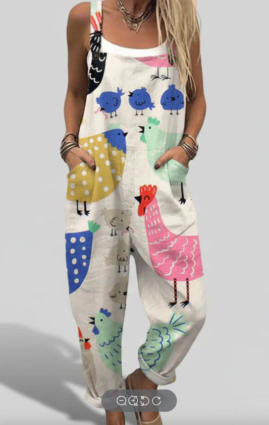 Beatrice | Chicken Print Overalls