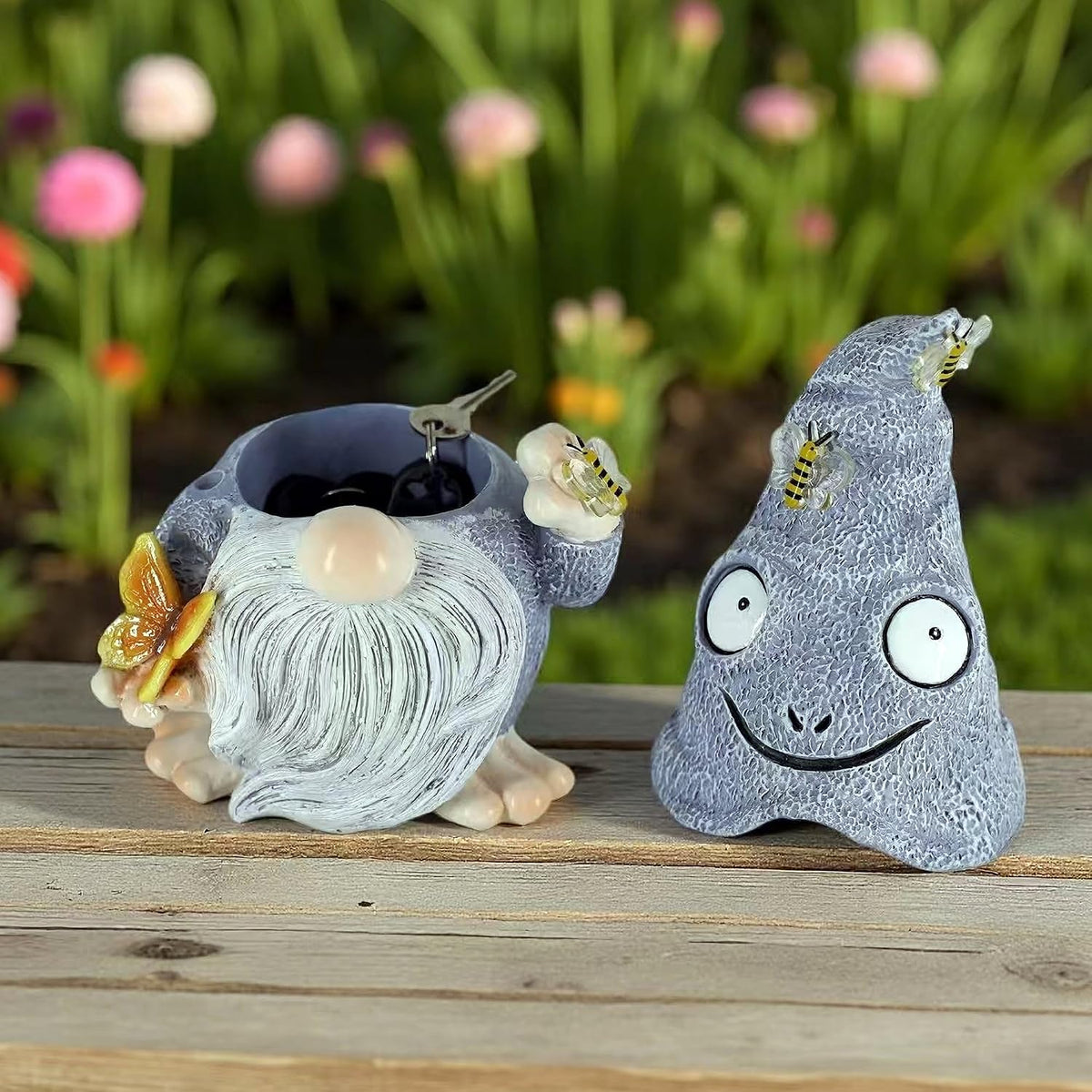 Hide a Key outside Gnome Figurine Key Hiders Outdoor Garden Gnomes Statues Decorations for Yard Hidden Spare Key Holder Lock Box Grey