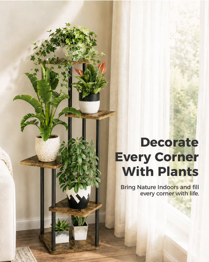 Tall Plant Stand Indoor 5 Tier Metal Plant Shelf Brown Plant Stand for Multiple Plants Small Plants Pots Flower Stand Pot Holder for Patio Garden Corner Balcony Living Room