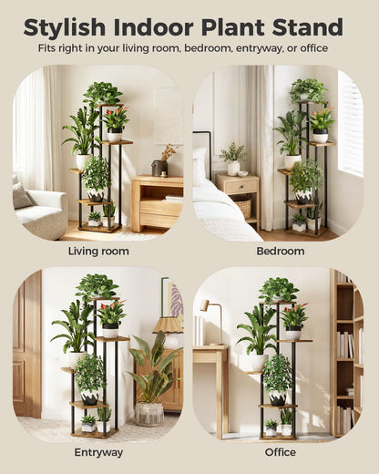 Tall Plant Stand Indoor 5 Tier Metal Plant Shelf Brown Plant Stand for Multiple Plants Small Plants Pots Flower Stand Pot Holder for Patio Garden Corner Balcony Living Room
