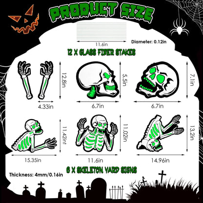 6Pcs Skull or 6Pcs Tomb or 5Pcs Black Cat Halloween Yard Sign Decorations Glow in the Dark for Haunted House Garden Yard and Scary Theme Party