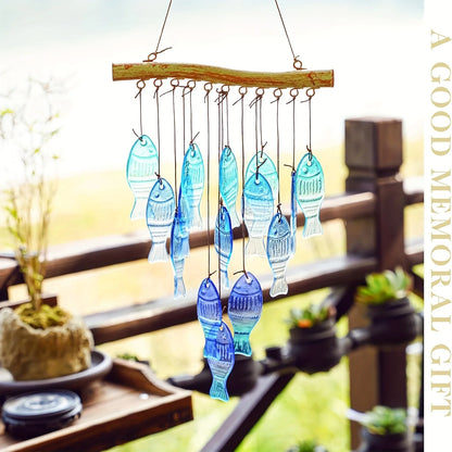 Blue Glass Sea Wind Chimes, Outdoor Glass Wind Chimes, Handcrafted Fish Wind Chimes, Large Glass Wind Chimes, Beach Parties, Wed