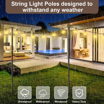 NEW 6 Pack 9FT String Light Poles Outdoor Metal Hanging Patio Garden Party