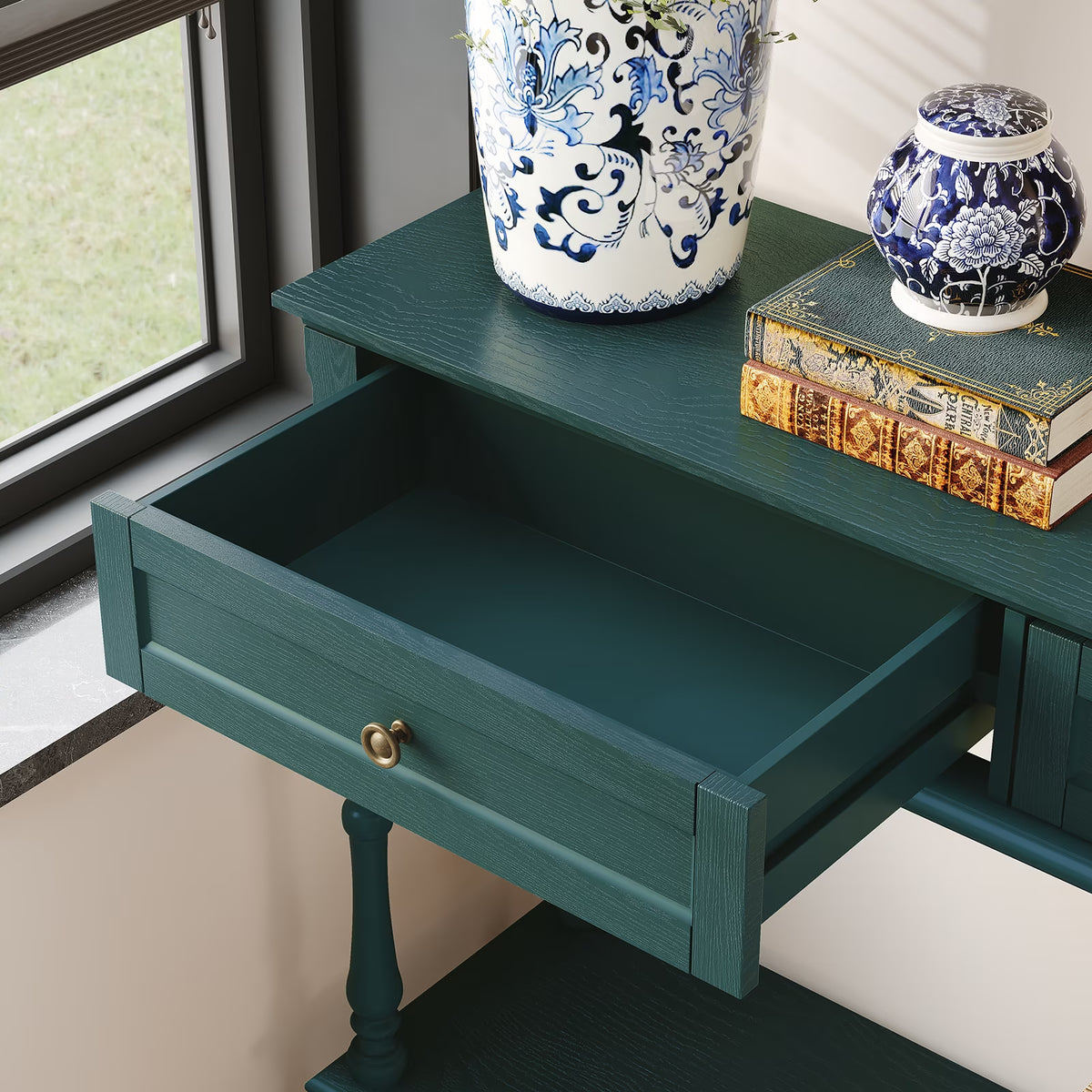40" Modern Console Table, Assembled Entryway Table with 2 Drawers for Living Room, Green